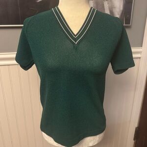 Talbott Travler Vintage 60s Emerald Green White Detail Short Sleeve Size 34 (S)